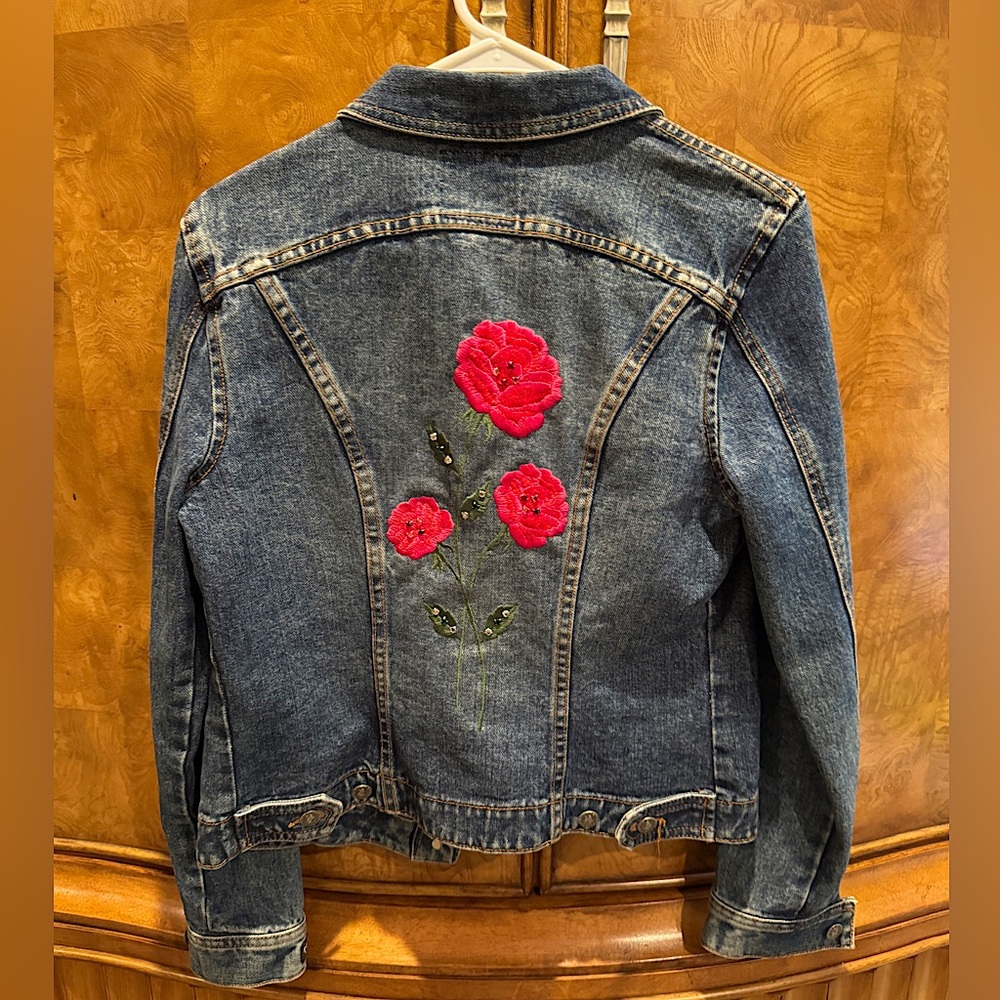 Rose Embroidered Denim Jacket | XOXO Jeans